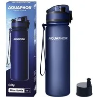 AQUAPHOR Trinkflasche CITY Flasche mit Wasserfilter für unterwegs, 500ml. I, Filter mit Aktivkohle I Aus Tritan & BPA-frei I navy