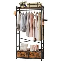 Yorbay Kleiderständer Garderobenständer mit 2 Schubladen & Aufbewahrungsbox,84x30x181 cm, 180kg Traglast,Retro Design für Schlafzimmer, Flur