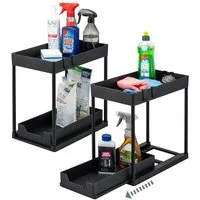 eluno Küchenorganizer-Set Spülschrank-Organizer, 2er Set, schwarz, (2-tlg), Werkzeugfreier Aufbau