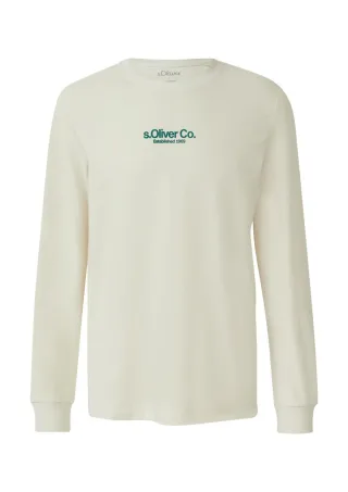s.Oliver Red Label - Longsleeve aus Baumwolle mit Rippbündchen und Logo weiß - Gr. - XXL