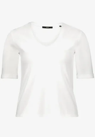 zero - Basic T-Shirt mit V-Ausschnitt und Halbarm für Damen weiß - Gr. - 42