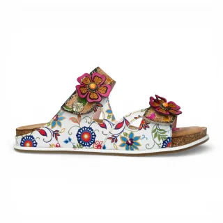 Laura Vita Damen-Sandalen Brcyano 32, weiß, mit Blumenmuster, aus Leder, Riemchen