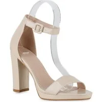 VAN HILL 20837041 KY M-586 Damen Sandaletten Beige 41 Sandalette Damen Klassische Sandaletten Blockabsatz Lack Absatz-