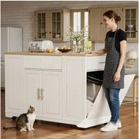 i@home Kücheninsel Servierwagen, 120 x 50 x 92 cm, (integrierter Abfallbehälter, viel Stauraum mit Türen und Schubladen), mit Rollen, multifunktionaler Küchenschrank als Servierwagen
