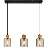 GLOBO LIGHTING Hängeleuchte ALEIDIS, ohne Leuchtmittel, Hängeleuchte Schwarz/Holz, Rauchglas, E27