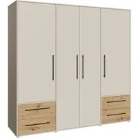 FORTE Kleiderschrank Mokkaris, Garderobe, zeitloses Design, 4 Türen, Made in Europe (B/H/T ca. 206x200x59cm) 4 Schubladen + schwarze Stangengriffe, Made in Europe, viel Stauraum