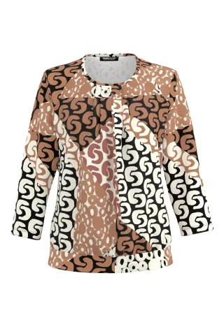 FRANK WALDER - Blusenshirt NOS mit aparter Faltenpartie cashew/caramel/toffee/schwarz/ecru - Gr. - 44