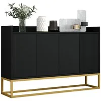 Flieks Sideboard, Kommode mit 4 Türen mit goldenen Metallbeine 120x30x80cm