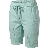OriginalYou Bermudas Damen Bermuda kurze Sommer Hose im Distressed Look Knitterlook, mit Gummibund & Kordelzug, 38/40 bis 44/46 erhältlich