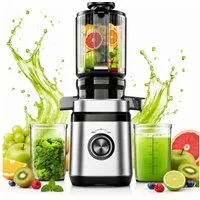 ibettertec Entsafter für Ganze Gemüse und Obst, 135 mm Breite und Größere Fütterungsröhre, 350 W, 1,8 L Füllvolumen, Leicht zu Reinigender Slow Juicer mit 2 Gläsern