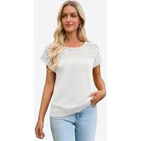Imily Bela T-Shirt Damen Freizeit Kurzarm Strickshirt (Packung, 1-tlg., 1per-Pack) mit Häkeldetail