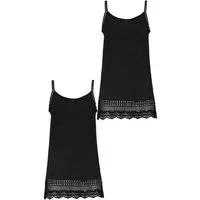 Eight2Nine Shirtkleid 2er-Set Spaghetti Top mit Häkelspitze und Spitzensaum (lang, 2-tlg) 2x-Top Dress