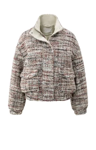 Yaya - Boucléjacke mit Fransen beige/rot/schwarz - Gr. - 36