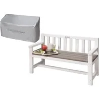 WONDERMAKE Gartenbank für Kinder Holz mit Lehne, Kinderbank Holzbank Sitzbank Parkbank grau, 2-Sitzer mit Textil Abdeckung wetterfest Garten Outdoor, Naturholz