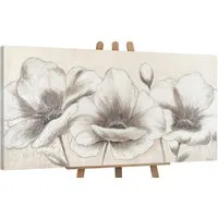 YS-Art Gemälde Blumen II, Blumen, Blumen auf Leinwand Bild Handgemalt Beige Weiß Schwarz