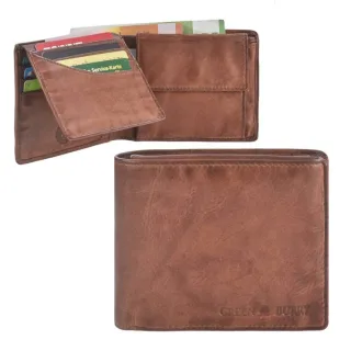 Geldbörse Leder chestnut Querformat | Greenburry Vintage Washed Portemonnaie mit Sichtfenster. Strukturierter Organizer mit 7 Kartenfächern.