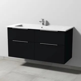 Sanipa 3way Keramik-Set Venticello Keramik-Waschtisch und Unterbau mit 4 Auszügen, Schwarz-Matt UF32708