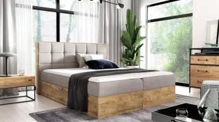 Boxspringbett Schlafzimmerbett KALYPSO 140x220cm Stoff Beige inkl. Bettkasten