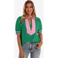 Imily Bela T-Shirt Damen Puffarmbluse mit V-Ausschnitt (Packung, 1-tlg., 1per-Pack) kontrastfarben