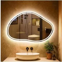 PESENXAN Badspiegel Asymmetrischer LED Spiegel 80x53 cm mit Beleuchtung dimmbar (1-St), 3 Lichtfarben, Touch-Schalter, Speicherfunktion fürs Bad