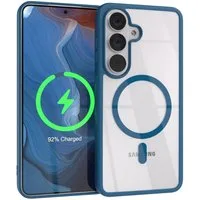 EAZY CASE Handyhülle Transparente Hülle mit MagSafe Samsung Galaxy S26 6,3 Zoll, Silikon Handyhülle, Schutzhülle mit Kameraschutz, Etui magnetisch Blau