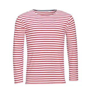 SOLS Mens Marine Long Sleeve Stripe T-Shirt (Weiß/Rot)