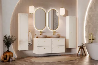 Badmöbel Set 6-tlg Badezimmerset KONA Cashmere Sand Beige ohne Waschtisch
