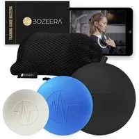 BOZEERA Massageball Lacrosse Massageball 3er Set – Lacross Ball 6 cm, 5cm und 3cm, Gummi Ball Set – Faszienball Set - Lacross Ball, Inkl. GRATIS Video-anleitung, Übungs-booklet & Tasche – Premium Set