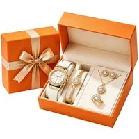 Fyrove Quarzuhr Damen Geschenkset Schmuck mit Uhr, Geschenk für Frauen, (mit Armbanduhr, Halskette, Armband, Ohrringen und Ring, Geschenk für Frauen, 5-tlg., Damen-Armbanduhr, Elegante Damenuhr), Perfektes Geschenk für Sie,Weihnachtsgeschenk für Frau