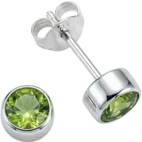 mantraroma Paar Ohrstecker SAMA rund klein aus 925 Silber mit Peridot (Paar, Paar Ohrringe mit Schmuckbeutel), 925 Sterling Silber Ohrringe für Damen