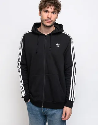adidas Originals – Kapuzenpullover mit drei Streifen und durchgehendem Reißverschluss in Schwarz