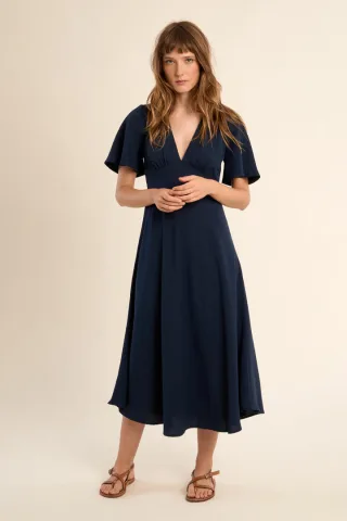 molly bracken - Midi-Kleid mit V-Ausschnitt blau - Gr. - XL