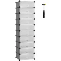 SONGMICS Schuhregal Steckregal, Regalsystem, Schuh-Organizer, 10 Ebenen, 43 x 31 x 173 cm, DIY-Regal, mit Tür, PP-Kunststoff, mit Gummihammer, Umkippschutz, grau