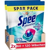 Spee 1x Spee Power Caps Deo-Frische Frische-Kick 120 (2x60 Waschladungen) Vollwaschmittel (1-St. 4 + 1 Formel bekämpft Alltagsgerüche, für Temperaturen von 20° - 95° C)