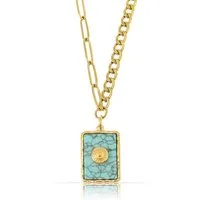 Made by Nami Kette mit Anhänger Damen Gold mit Türkisfarbenem Anhänger 40 + 5 cm Länge, Wasserfest Geschenke für Frauen Boho Schmuck