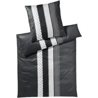 JOOP! Bettwäsche Cornflower Stripes 4069 99 Deep Stone, Mako-Satin, 2 teilig, Cornflower, Gestreift, JOOP! Schriftzug