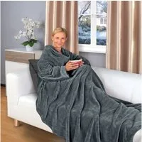 Wohndecke flauschige, tragbare Kuscheldecke mit Ärmeln ohne Fußtasche, Gräfenstayn, warme Ärmeldecke - TV Decke zum Anziehen - 200x150 cm anthrazit