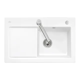Villeroy und Boch Subway Flächenbündige Spüle 67142FR1 Becken rechts, mit Ablaufgarnitur und Exzenterbetätigung, weiß