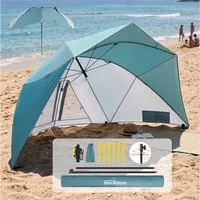 HOMECALL Strandmuschel 2 in 1 Strandschirm Umschaltbar Ø 270cm Sonnenschirm Strand Groß, (mit Fenster - Windschutz Strand, Regendicht, UV50+ Sonnenschutz), Gartenschirm für 2-3 Personen