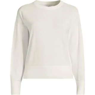 Feinstrick-Baumwollpullover mit unterlegtem Ausschnitt, Damen,  Weiß, Baumwolle, by Lands' End