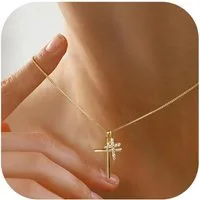 LuxusKollektion Kreuzkette Kreuz Kette Damen 14K Gold Vergoldet Silber Goldkette Geschenke
