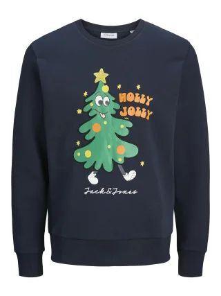 JACK&JONES - JJXMAS JOLLY SWEAT CREW NECK sky captain - Gr. - XL