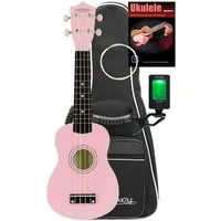 Classic Cantabile Ukulele US-50, Sopranukulele, Starter-Set, inkl. Tasche, Stimmgerät, Ersatzsaiten und Schule, Ukulele mit 12 Bünden