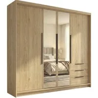 A&J MöbelLand GmbH Drehtürenschrank VIVO mit integrierten Schubladen (Geräumiger vier¬türiger Kleiderschrank mit Schubladen und Metallgriffen. Geräumiger Schrank mit einer Breite von 200 cm und Schubladen, ideal zur Aufbewahrung von Kleidung und Acce