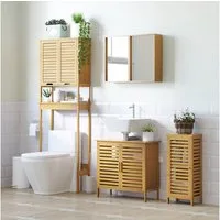 Kleankin Badkommode Badezimmerschrank mit Lamellentür 2 Fächern (Aufbewahrungsschrank, 1 St., Toilettenschrank), Natur, 30 x 19,9 x 70 cm