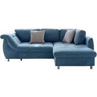 luma-home Ecksofa 17107, mit Bettfunktion B250/T190/H84 cm, Liegefläche 179x190 cm, Ottomane rechts, Wellenunterfederung, Mikrofaser Blau