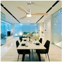 Sofucor Deckenventilator mit LED-Beleuchtunfg und Fernbedienung, 132 cm, 3 Massivholz-Flügel