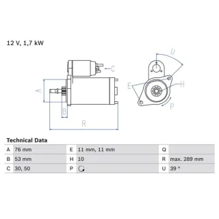 Bosch Anlasser 1,7 kW Ford Galaxy VW Corrado Golf Passat Sharan Vento