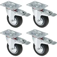 HMF Schwerlastrolle 6790 Transportrollen mit Feststellbremse aus Vollgummi, (4 Stück, Set), Lenkrollen 100 mm, bis 280 kg, schwarz