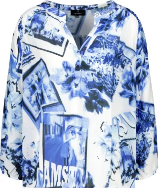 monari - Luftige Bluse mit Polaroidmuster navy gemustert - Gr. - 42